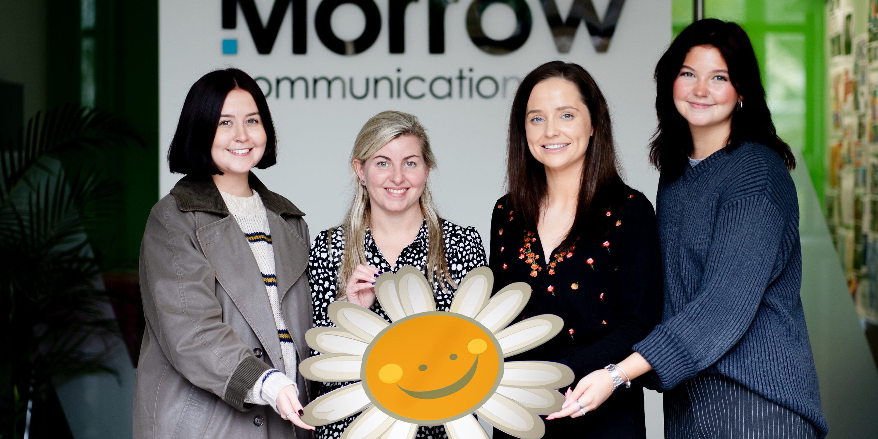 Morrow Communications Charity partnership team, Laura Magennis, Clare Forster, and Hannah Knox, pictured with Emma Bannon from Cancer Fund for Children.